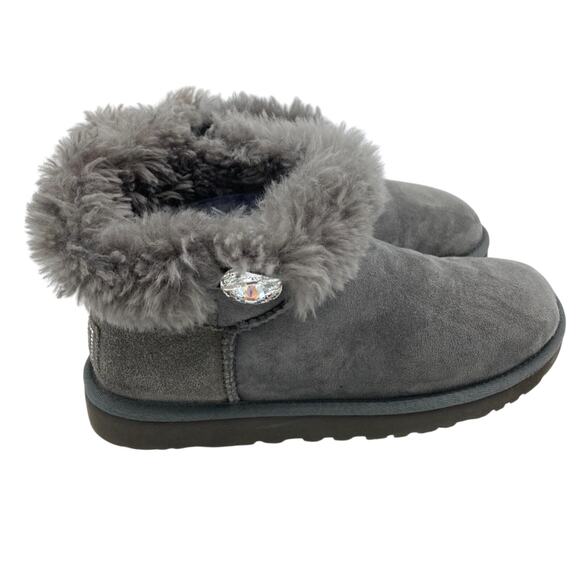 UGG Mini Bailey Button Bling 1003889 Gray Mouton - Women's Boots Size 8 - Picture 1 of 10
